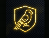 Glowing shield and sentinel bird crest icon